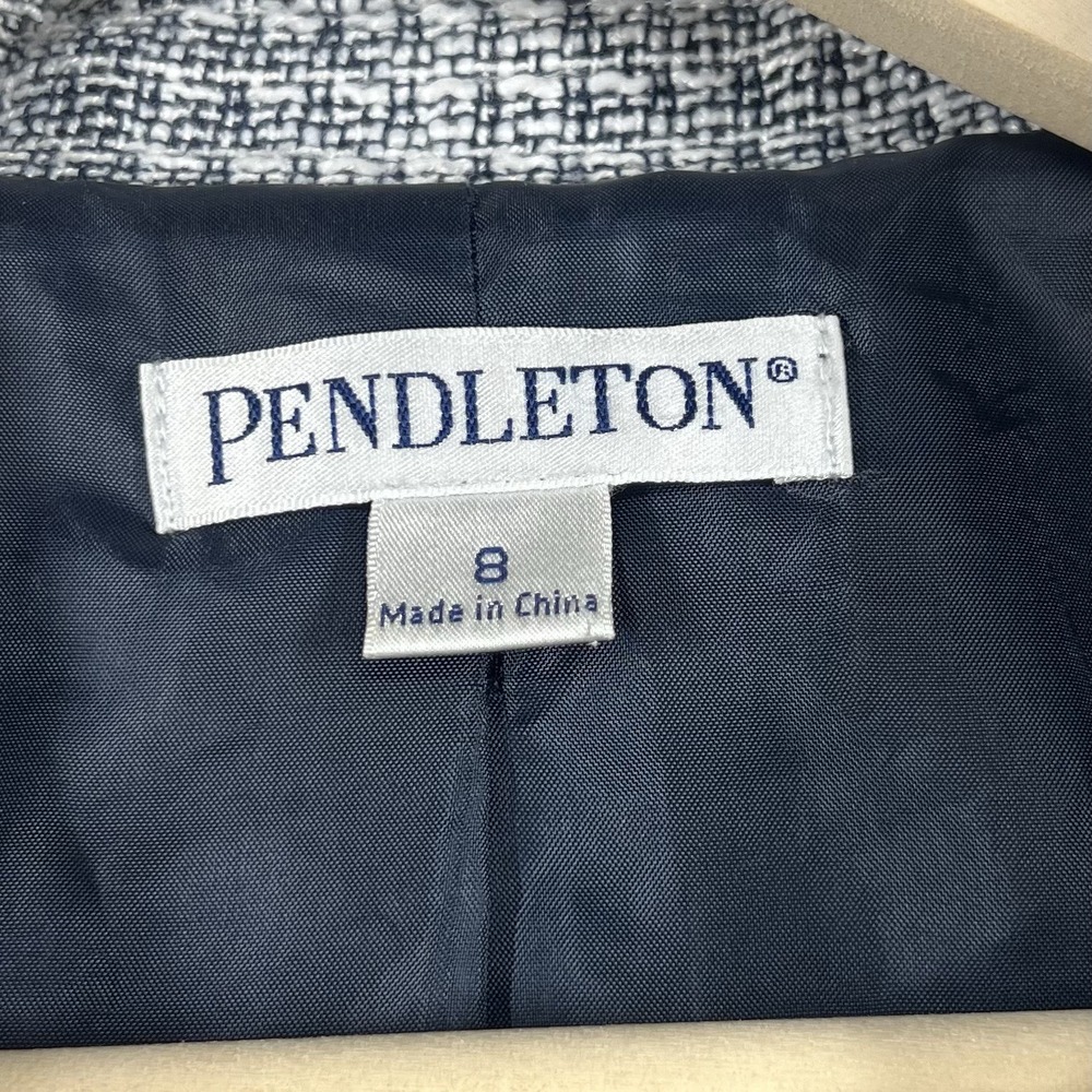 Pendleton Coat Womens 8 Blue White Tweed Mid Length Lined Overcoat‎ Business - Picture 9 of 14